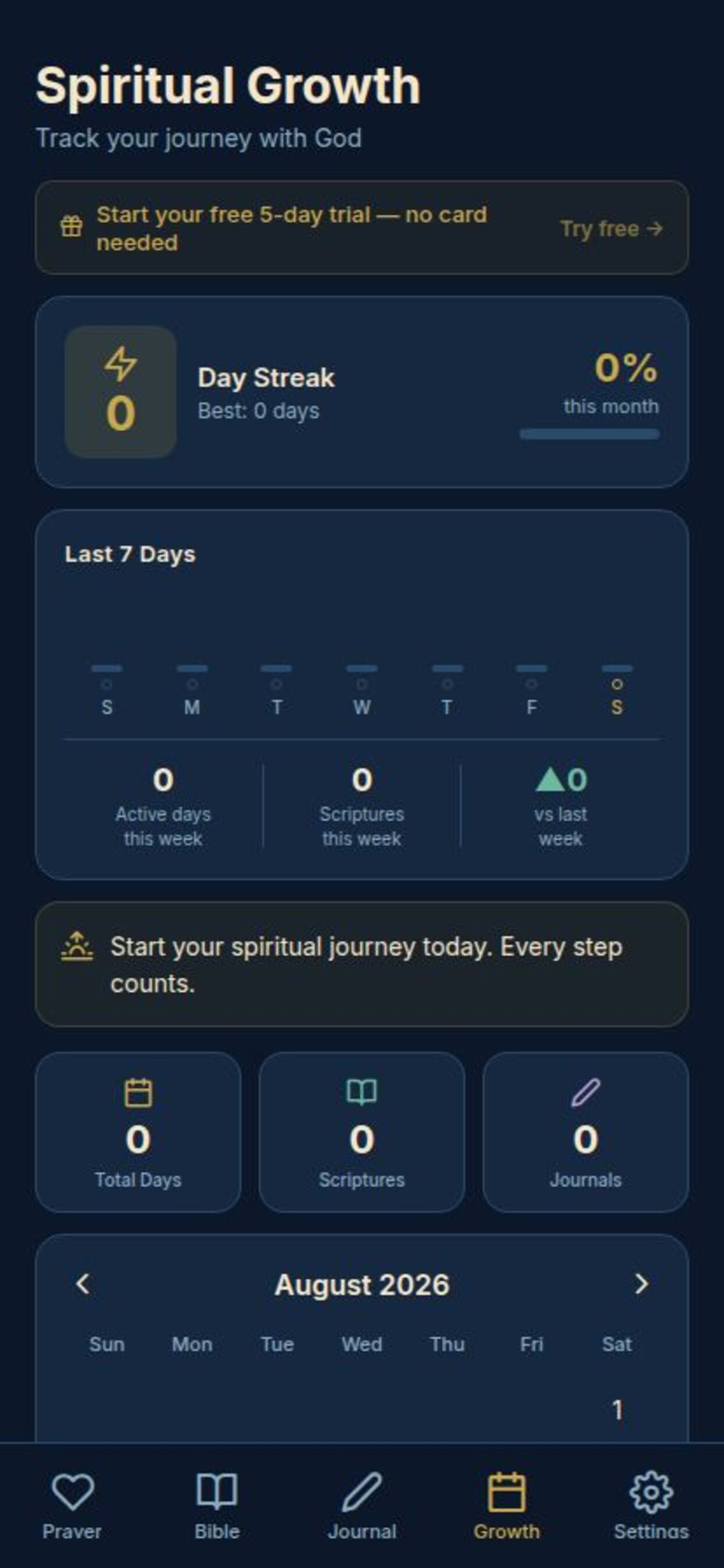 Spiritual growth screen in My Faithful Journal